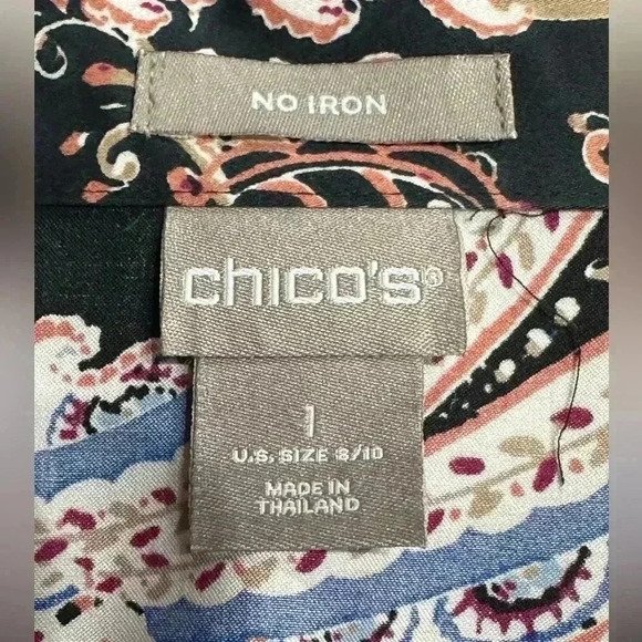 Chico’s Women’s Long sleeve button up shirt. Black paisley artsy size 1 - Picture 2 of 5